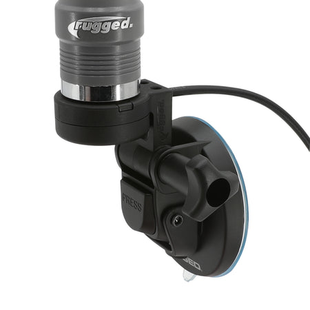 Rugged Radios Suction Cup Antenna Mount Shown with Antenna and Coax Cable