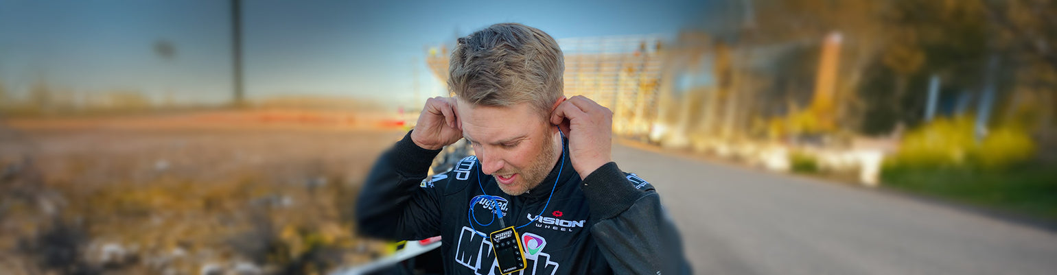 Race-focused earbuds—foam and semi-custom molded earbud speakers, available in mono and stereo, with Clear Hear audio for music or spotter radio chatter