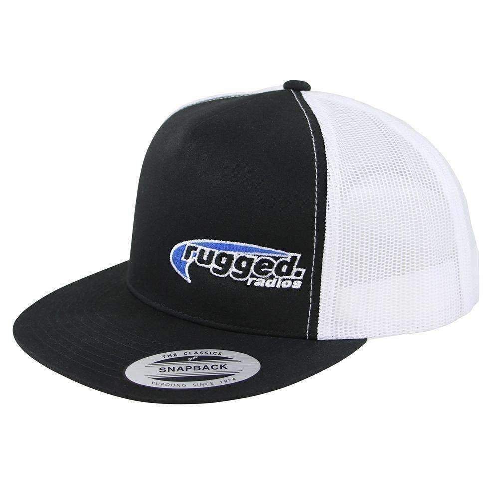 Rugged Radios Flat Bill Snapback Hat (Black / White)